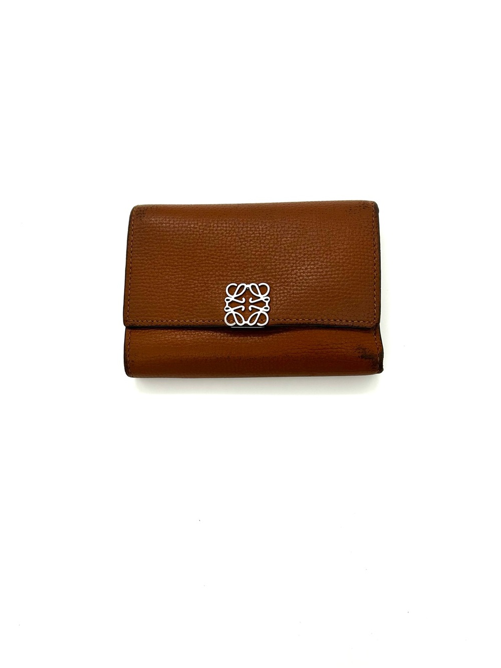 Loewe Cognac Leather Compact Wallet with Silver Anagram